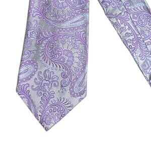 Massimo Ferre Silk Tie Mens Long 63” Gray Purple Floral Paisley Wedding Wide New